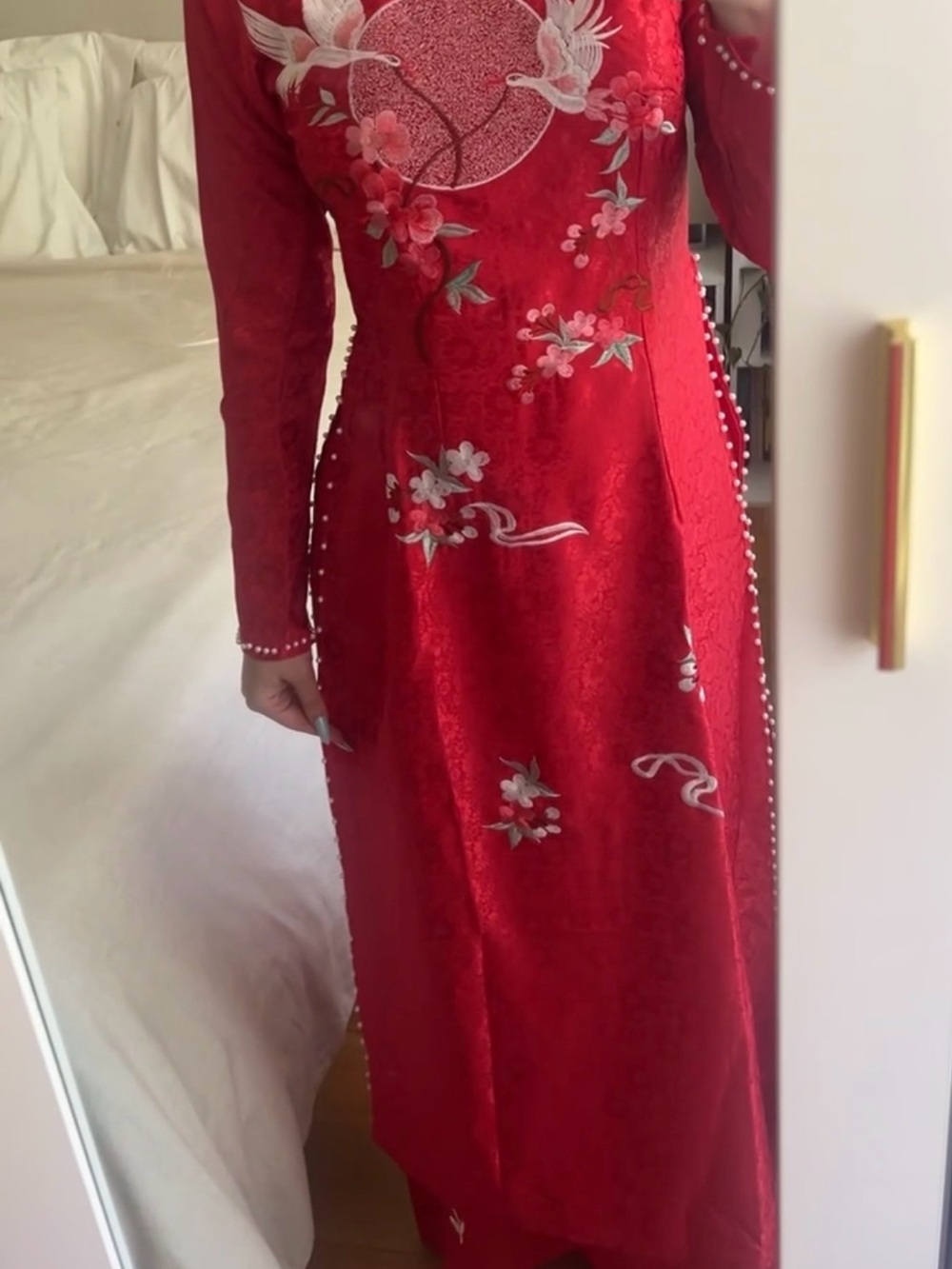Elegant Red Embroidered Women's Dress